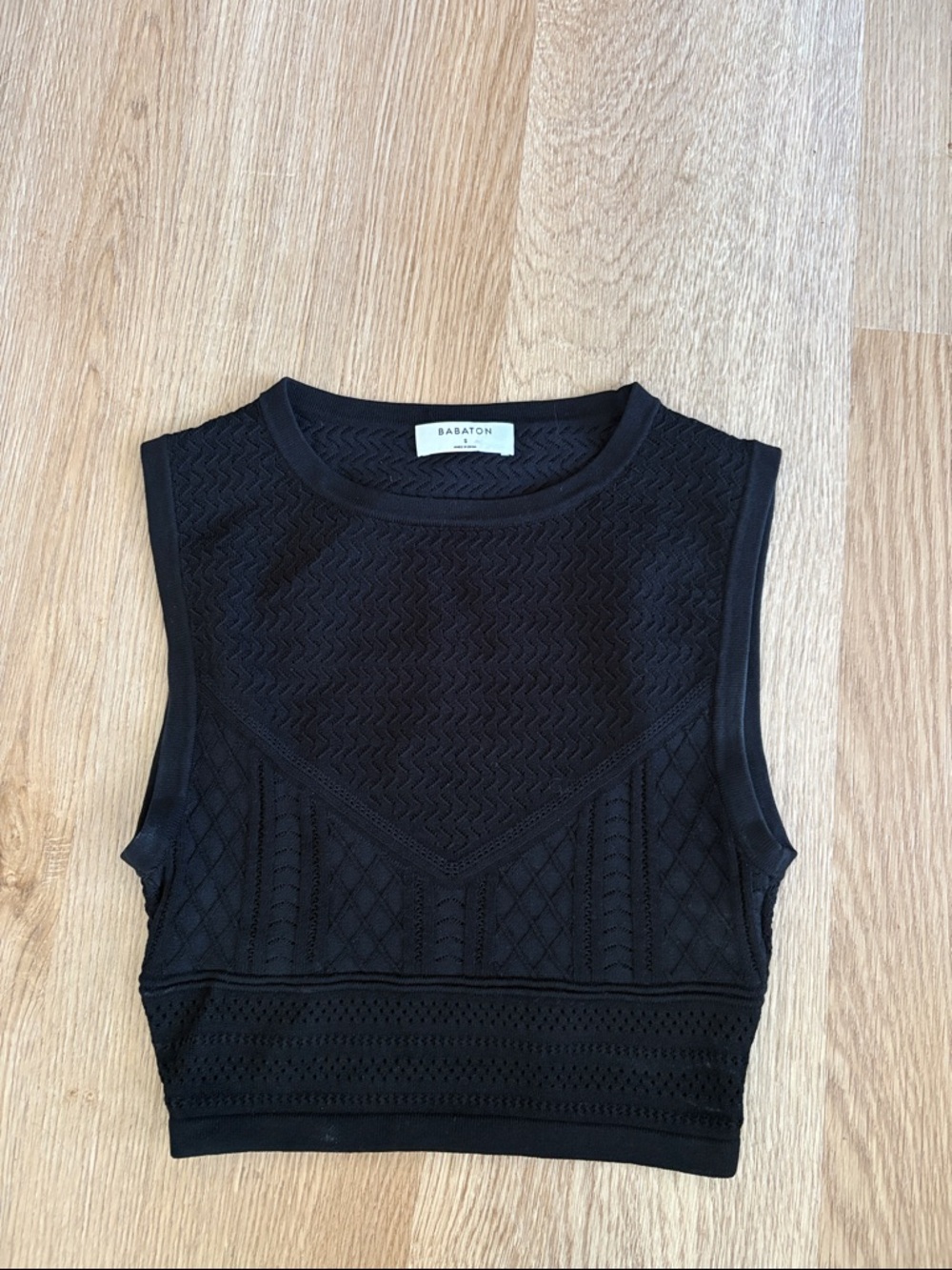 Babaton Black Pointelle Knit Crop Tank